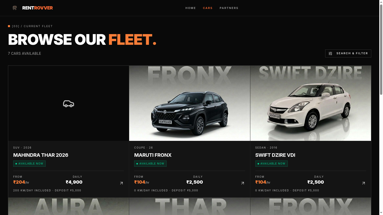 Rentrovver fleet browsing page